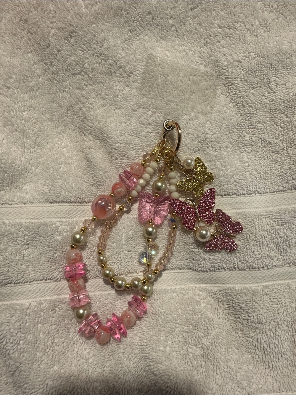 Kids Pink Butterfly Beaded Keychain Charm or bag accessory